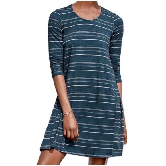 Garnet Hill Dress Womens XL Blue Stripe Seamed Knit Trapeze Scoop Neck Stretchy - Picture 1 of 10